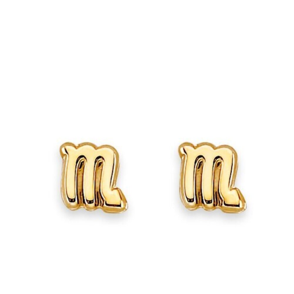 14K Yellow Gold Zodiac-Scorpio Stud Earrings with Screw Back